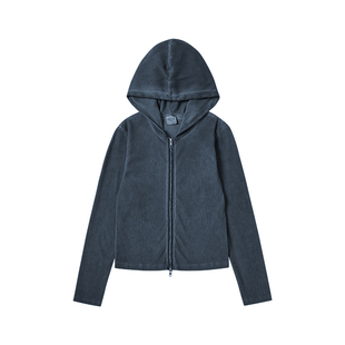 ADLV女款水洗双拉链连帽卫衣26新款宽松休闲长袖上衣外套女士女生