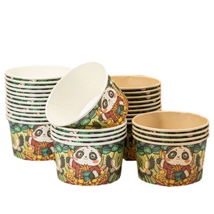 一次性碗纸碗餐盒家用打包盒饭盒牛皮纸碗带盖圆形碗筷泡面碗整箱