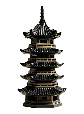3D打印苏州园林六角塔模型摆件