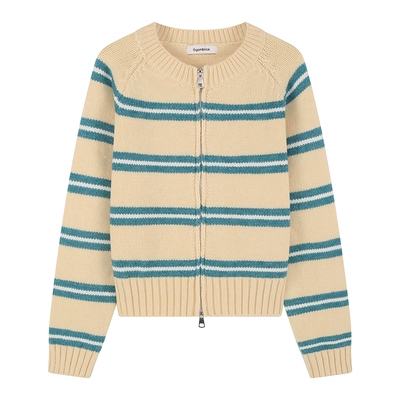 北欧时刻格蕾撞色条纹针织开衫女26年春季新款慵懒风百搭毛衣外套