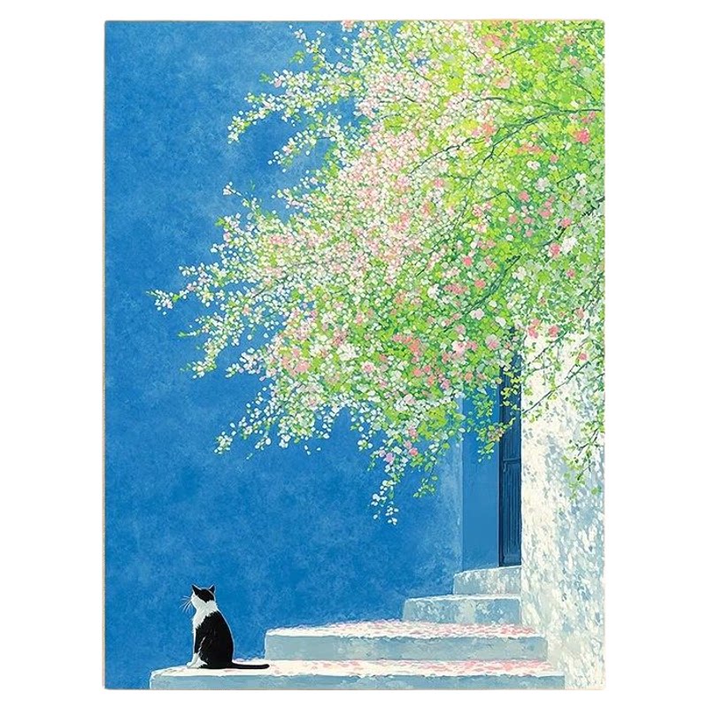 猫与春天成品装饰画仿油画风景