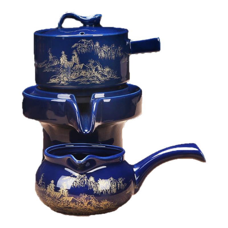懒人功夫茶具旋转出水半自动套装冲泡茶器防烫家用石磨机座茶壶海
