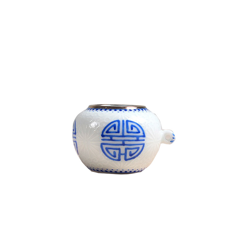 景德镇手绘粉彩丝白寿字图鸟食罐
