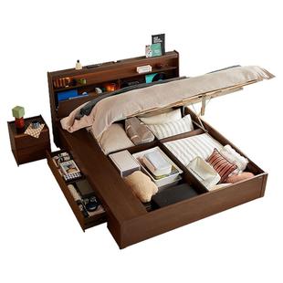 林氏家居复古大床1米8双人床实木排骨架床头储物床卧室箱体床家具