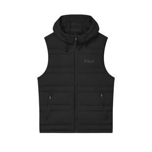 FILA 斐乐官方男士羽绒马甲2024冬新款时尚休闲基础保暖连帽上衣