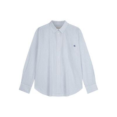 CK Jeans26春夏新款女士复古休闲通勤字母绣标纯棉条纹长袖衬衫