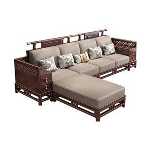 政府补贴乌金木高端实木贵妃沙发家用别墅家具新中式客厅真皮沙发