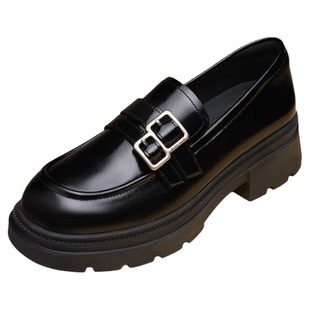 【暗夜鸢尾】百思图春商场新款英伦乐福鞋女厚底单鞋TFW93AA5