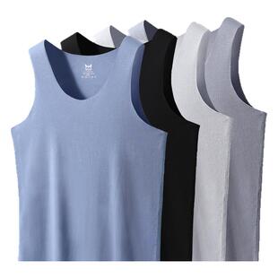 猫人打底背心男士春夏季内穿搭打底衫莫代尔无痕男式运动白色汗衫