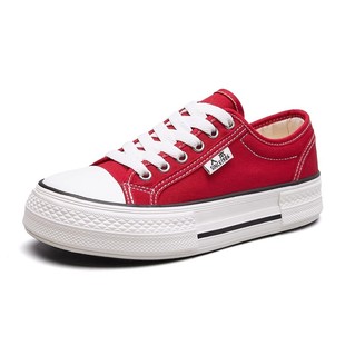 人本帆布鞋女春季2026新款芒果头厚底鞋子ins潮百搭红色学生板鞋