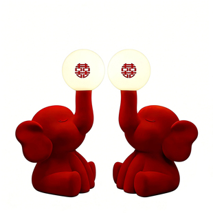 结婚礼物送新人婚房装饰台灯红色大象创意订婚礼品婚房摆件长明灯