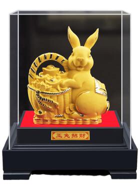 树脂祝福礼品绒沙金兔子摆件