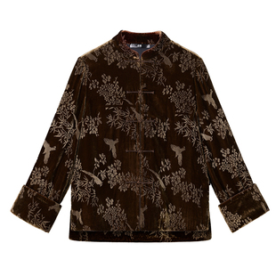 中国丝绸隆鹊[暗香疏影]丝绒上衣新中式100%桑蚕丝唐装外套春秋款