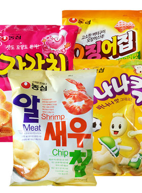 韩国进口 农心虾片鱿鱼片章鱼片香蕉条4袋组合休闲膨化零食品