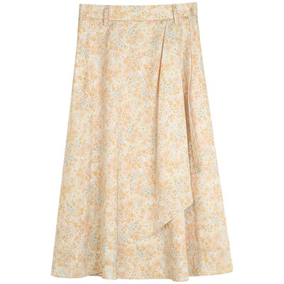 solighter碎花裙子压褶a字