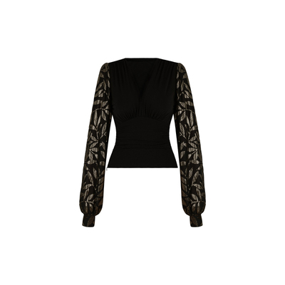 XULU原创秋冬水晶麻拼接烫金丝绒打底衫黑色百搭修身长袖V领上衣