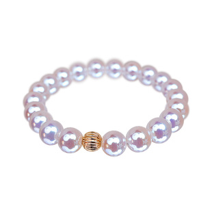 天女粉光!施家人造幻彩极光镜面日本akoya手链仿海水珍珠手串