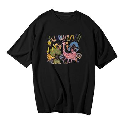 蓝色短袖正肩显瘦洋气卡通t恤女