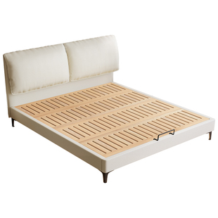 奶油风大象耳朵齐边床小户型榉木静音床板全实木双人床可定制尺寸