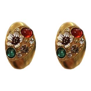 拉丝金色质感彩色宝石夸张椭圆耳扣大耳钉复古港风高级感气质耳环