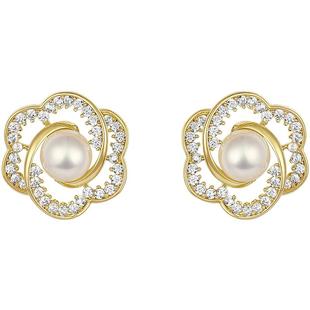 ZEGL真柳山茶花耳钉女小众轻奢高级新款耳环人造珍珠耳饰生日礼物