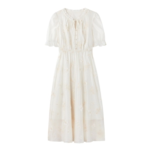 秋水伊人时尚独特刺绣裙子2025夏季新款女高级好看海边度假连衣裙