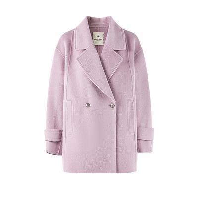 秋水伊人简约翻领双面呢大衣女