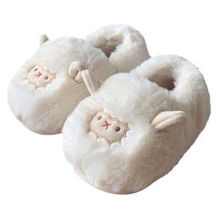 细细条 可爱包跟儿童毛毛鞋ins软萌小羊男童女童居家亲子棉拖鞋冬