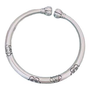 多福南瓜头银手镯女9999纯银复古梅花开口足银贵妃镯子中国风饰品