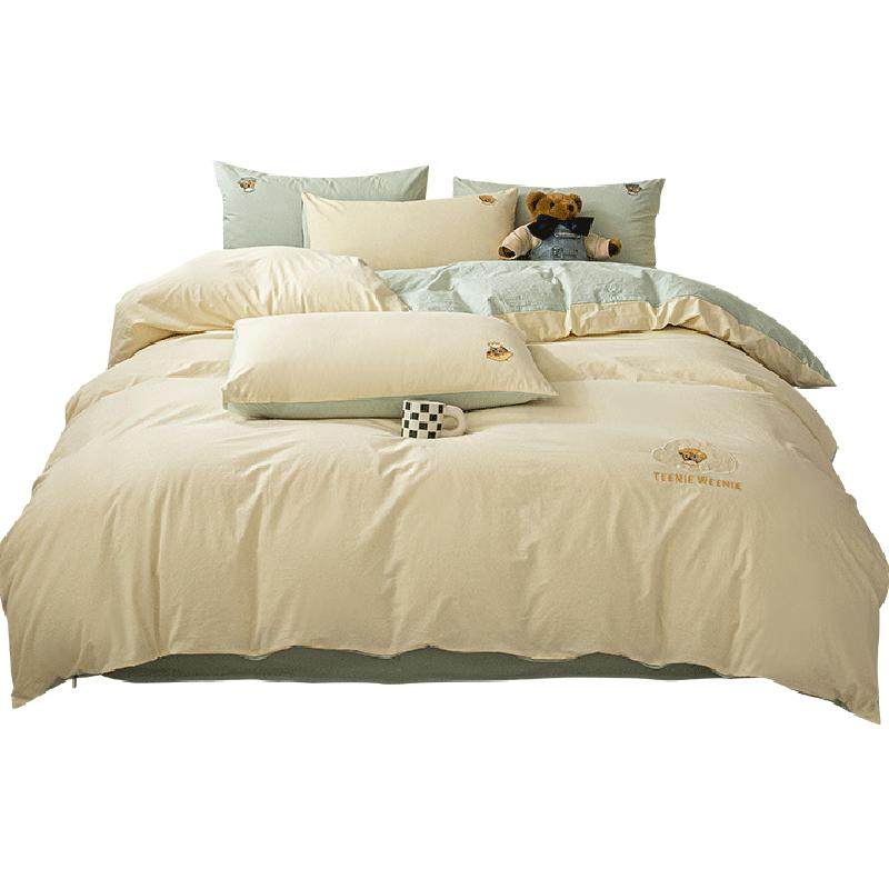 TeenieWeenie全棉水洗棉小熊刺绣四件套简约风100纯棉床单被套罩4