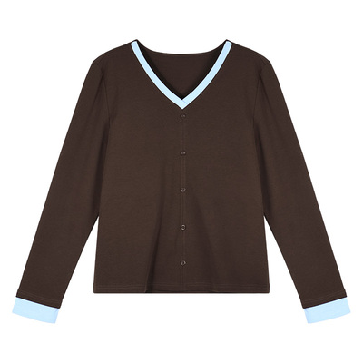 春秋正肩v领长袖女士洋气上衣