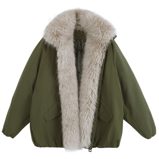 2025冬季新款高级感毛领派克服巴恩风羽绒棉服女斯拉夫工装外套潮