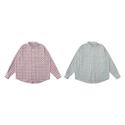 仿丝绸清新色织格纹长袖衬衫