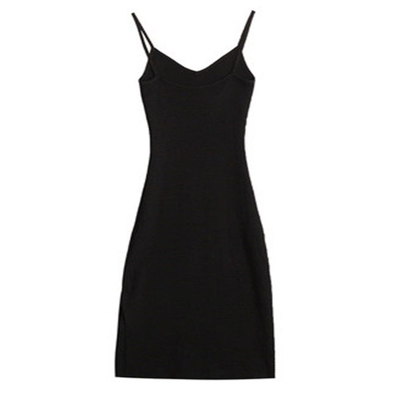 针织吊带连衣裙女黑色内搭打底侧开叉修身背心小黑裙2021春秋新款