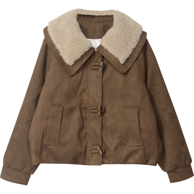 韩版仿羊羔毛领麂皮鸭绒羽绒服