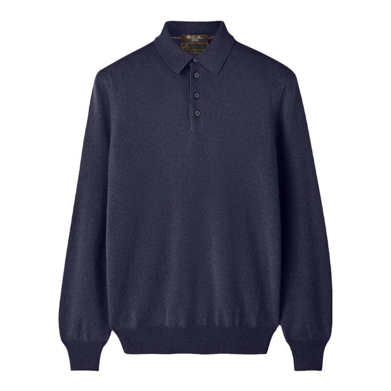 Loro Piana/诺悠翩雅男装海军蓝色骆马毛针织长袖polo衫