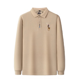 稻草人春秋季2026年男士长袖t恤刺绣翻领POLO衫休闲男装透气体恤