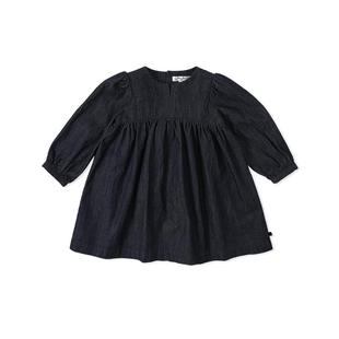 benebene纯棉牛仔长袖连衣裙女童新生婴儿秋冬款小众设计A字裙子