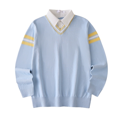 假两件长袖t恤男纯棉加绒衬衫领