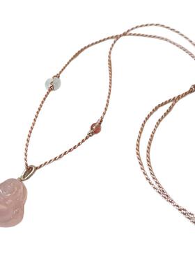 粉色佛公玉髓吊坠项链