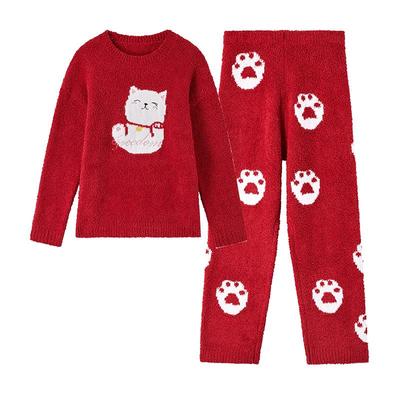 兰卓丽本命年红色家居服套装女半边绒睡衣舒适柔软睡衣女可外穿冬