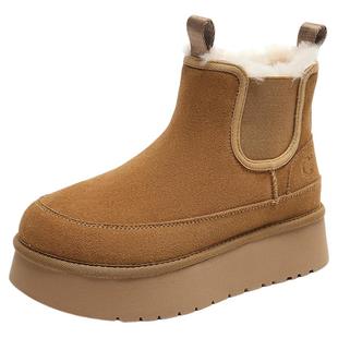 千百度厚底真皮雪地靴女2025冬季新款百搭加厚棉鞋外穿加绒短靴女