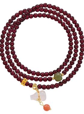 古里雅石榴石三圈福牌手链高级感