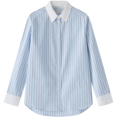 MOP翻领条纹长袖衬衫女