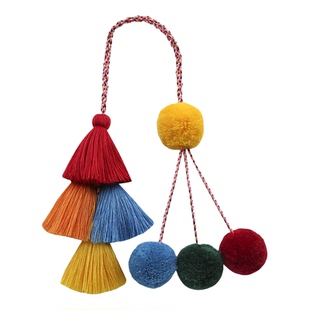 波西米亚长流苏穗子包包挂件民族风彩虹手工编织毛球包包挂件配饰
