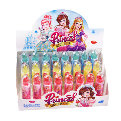 创意闪光温莎公主口红糖唇膏造型棒棒糖水果味小零食儿童趣味玩具