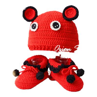 大红新年红婴儿宝宝鞋子帽子套装