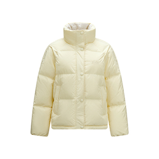 森马羽绒服女肌理拼接条纹学院风2025冬新款立领宽松插肩袖面包服