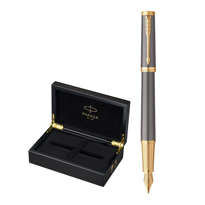 【商务礼品】PARKER/派克精英典雅灰金夹系列墨水笔签字笔高级木质礼盒商务高档男士送礼定制练字钢笔