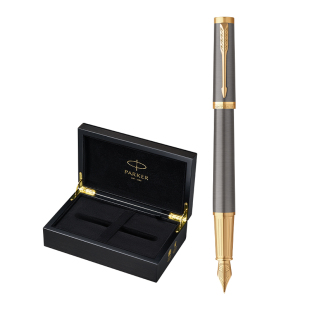【新年礼物】派克PARKER精英典雅灰金夹系列墨水笔签字笔木质礼盒商务高档男士送礼高级定制刻字钢笔套装